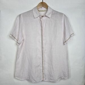 Max Volmary Linen Buttondown short sleeves Blouse with silver accents lining